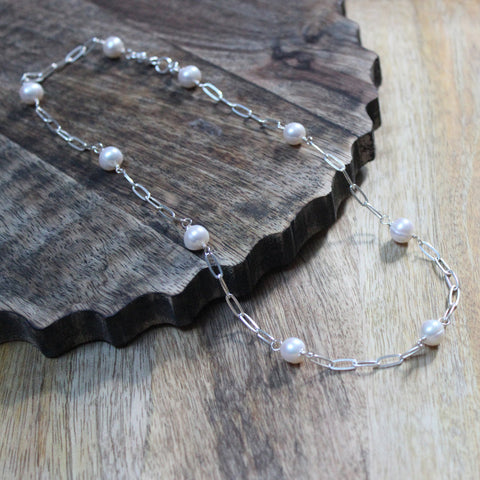 Pearl Paperclip Necklace - Margie Edwards Jewelry 