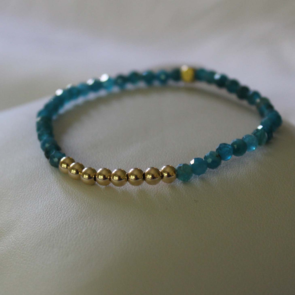 Apatite beads strung with 14kt gold-filled beads and designed by Margie Edwards Jewelry
