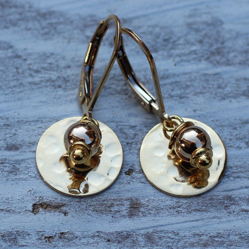 Gold Disc with Bead Earrings - Margie Edwards Jewelry Designs