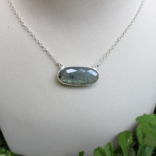 Oval Labradorite Necklace  a beautiful iridescent  stone a Margie Edwards Jewelry design